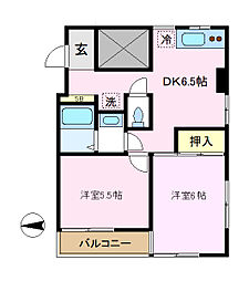 シャトレー千代田2 2DKの間取図画像
