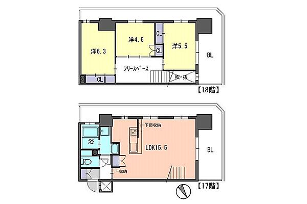 Ｆ・ＰＡＲＣ ＧＲＡＮＤＭＡＲＫ天神 ｜福岡県福岡市中央区渡辺通5丁目(賃貸マンション3LDK・17階・76.29㎡)の写真 その2