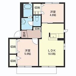 グリーンパークつきのわF 2LDKの間取図画像