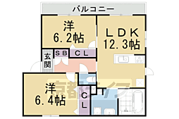ヴィラフルール御陵 2LDKの間取図画像