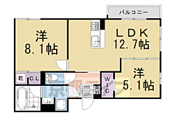 アレ・デ・フルール西向日駅前 A棟 2LDKの間取図画像