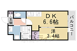 京都市山科区厨子奥矢倉町マンション 1DKの間取図画像