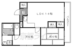 グランディール衣笠 2LDKの間取図画像
