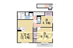 アレ・デ・フルール西向日駅前 B棟 2LDKの間取図画像