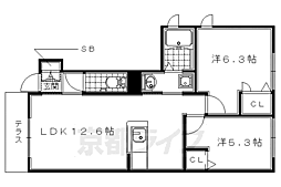カーサレジオB棟 2LDKの間取図画像