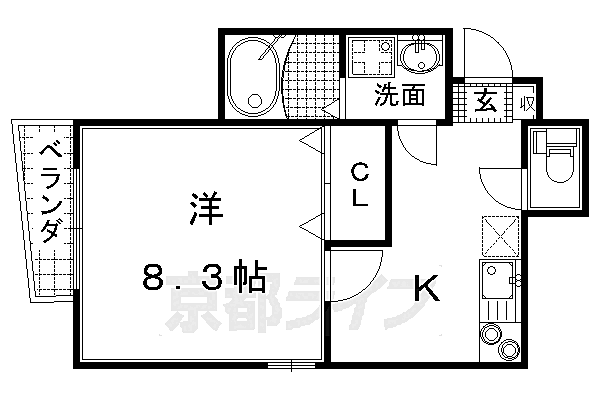 デメテル藤森 1-B｜京都府京都市伏見区深草直違橋北1丁目(賃貸アパート1K・1階・28.00㎡)の写真 その2