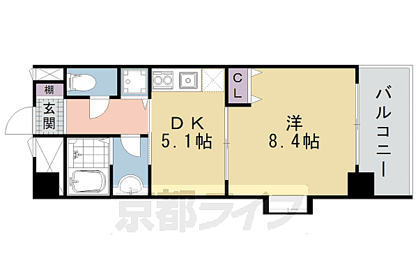 京都府京都市南区東九条明田町(賃貸マンション1DK・5階・32.92㎡)の写真 その2