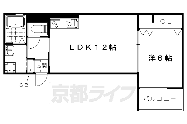 京都府京都市右京区常盤草木町(賃貸アパート1LDK・3階・42.34㎡)の写真 その2