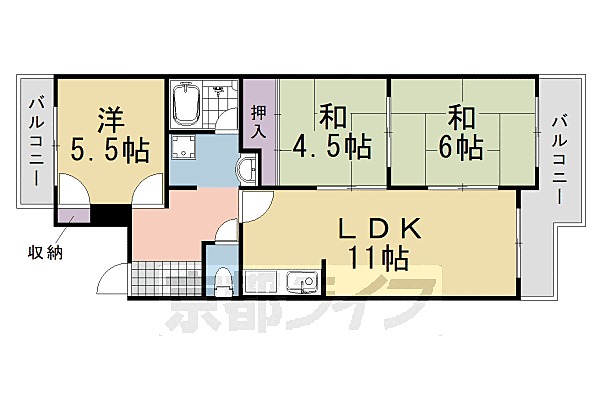 パークテラス浅原 201｜京都府京都市西京区桂浅原町(賃貸マンション3LDK・2階・53.46㎡)の写真 その2