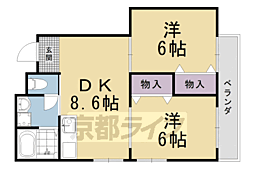 JR山陰本線 嵯峨嵐山駅 徒歩13分の賃貸マンション 1階2DKの間取り