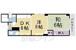 京阪本線 墨染駅 徒歩7分の賃貸マンション 2階2DKの間取り