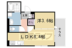 JR山陰本線 嵯峨嵐山駅 徒歩18分の賃貸アパート 3階1LDKの間取り