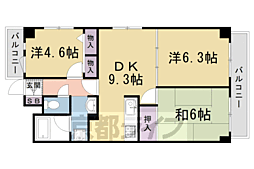 JR山陰本線 太秦駅 徒歩12分の賃貸マンション 7階3DKの間取り
