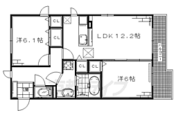 近鉄京都線 伏見駅 徒歩22分の賃貸アパート 2階2LDKの間取り