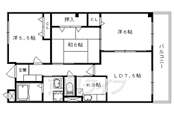 京都地下鉄東西線 石田駅 徒歩20分の賃貸マンション 2階3LDKの間取り