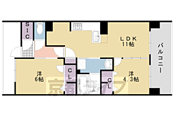 プレサンスロジェ洛西口ザ・レジデンス 9階2LDKの間取り