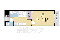 阪急嵐山線 上桂駅 徒歩12分の賃貸マンション 3階1Kの間取り