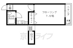 京福電気鉄道北野線 北野白梅町駅 徒歩13分の賃貸アパート 2階1Kの間取り
