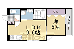 パークス長岡京 2階1LDKの間取り