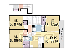 フローラ西向日 2階3LDKの間取り