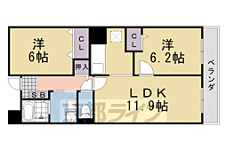 阪急嵐山線 上桂駅 徒歩10分の賃貸マンション 3階2LDKの間取り