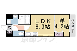 京阪本線 丹波橋駅 徒歩9分の賃貸マンション 3階1LDKの間取り