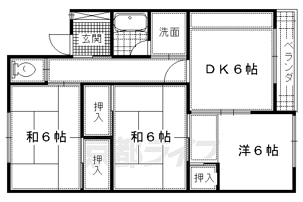 ハイツ竹風 202｜京都府長岡京市馬場(賃貸マンション3DK・2階・50.31㎡)の写真 その2