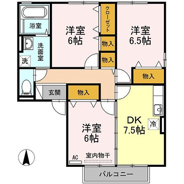 ブルーモンターニュ　III棟III ｜広島県福山市手城町4丁目(賃貸アパート3DK・2階・65.57㎡)の写真 その2