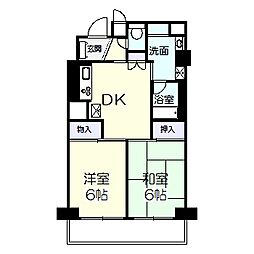 六高台サンハイツB棟 2DKの間取図画像