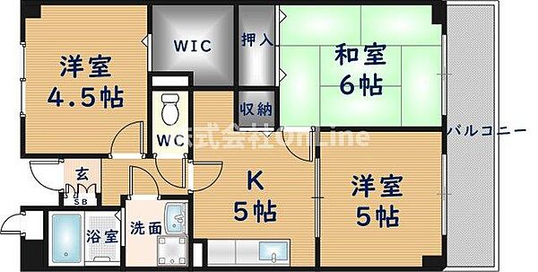 パークサイド高安 ｜大阪府八尾市教興寺1丁目(賃貸マンション3K・3階・57.02㎡)の写真 その2