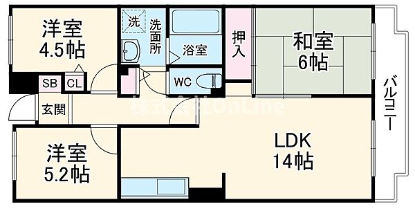 サニーコート青山 ｜大阪府八尾市青山町2丁目(賃貸マンション3LDK・5階・65.25㎡)の写真 その2