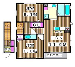 フルール 2階2LDKの間取り