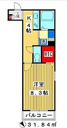 ヴィルクレールIV 4階1Kの間取り