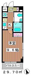 ハスネレジデンス 1Kの間取図画像