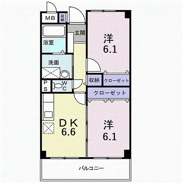 兵庫県尼崎市武庫町２丁目(賃貸マンション2DK・3階・47.08㎡)の写真 その2