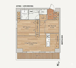 目黒サンライズマンション 2LDKの間取図画像
