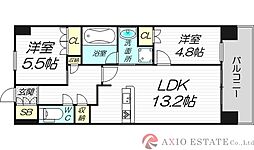 アーバンパーク淡路 9階2LDKの間取り