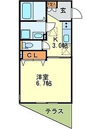 カーサエスコート 1階1Kの間取り