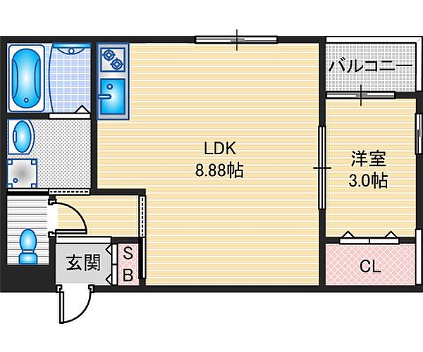 レーヴ茨木元町 ｜大阪府茨木市元町(賃貸アパート1LDK・3階・32.40㎡)の写真 その2