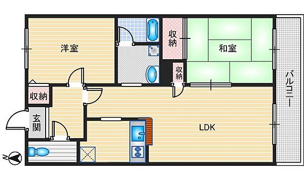 ケイズコート ｜大阪府摂津市鶴野4丁目(賃貸マンション2LDK・1階・54.00㎡)の写真 その2