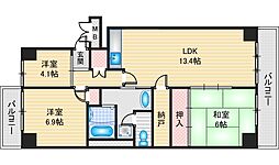 ユニハイム千里丘1号棟 9階3SLDKの間取り