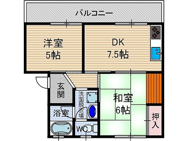 水尾ハイツ ｜大阪府茨木市水尾2丁目(賃貸アパート2DK・2階・42.90㎡)の写真 その2