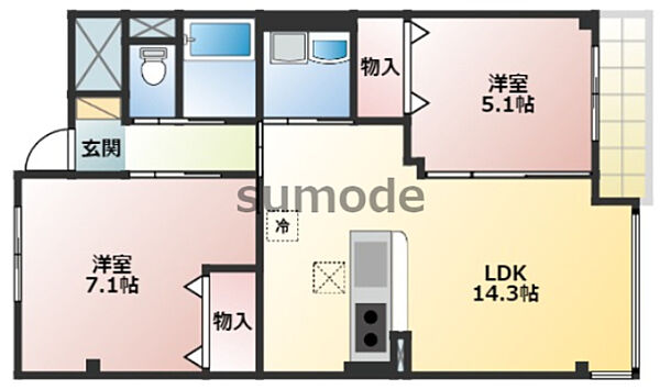 エルヴィータ大山崎 ｜京都府乙訓郡大山崎町字円明寺小字夏目(賃貸マンション2LDK・1階・51.00㎡)の写真 その2