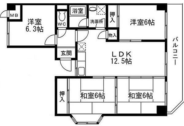 シャトー辰巳 ｜大阪府八尾市青山町4丁目(賃貸マンション4LDK・2階・73.40㎡)の写真 その2