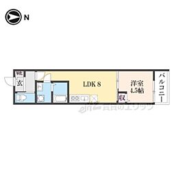 クレアール東岡町 2階1LDKの間取り