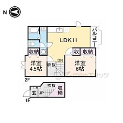 JR桜井線 長柄駅 徒歩14分の賃貸アパート 2階2LDKの間取り