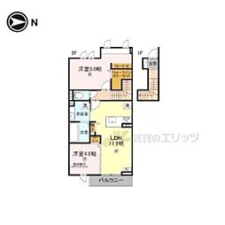 竜田テラス 2階2LDKの間取り
