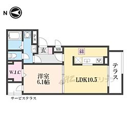 アプリコットIII 1階1LDKの間取り