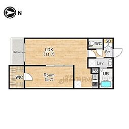 近鉄奈良線 菖蒲池駅 徒歩8分の賃貸アパート 1階1LDKの間取り