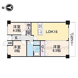 グランドパレス学園前B棟 3LDKの間取図画像